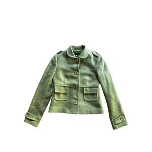Banana Republic Military Style Jacket Green Tweed Cropped Womens XS
